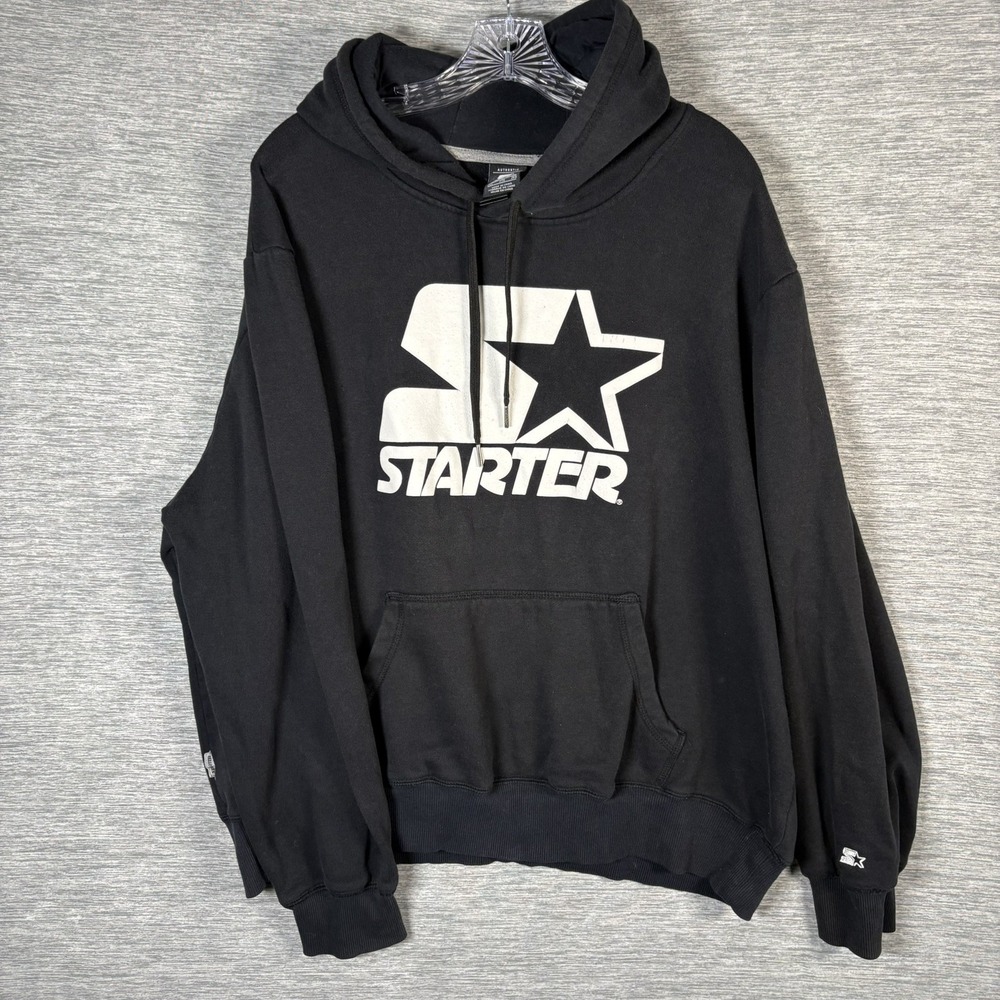 Starter Big Logo Pullover Hoodie Mens Size 2XLBlack White Star Graphic Fleece